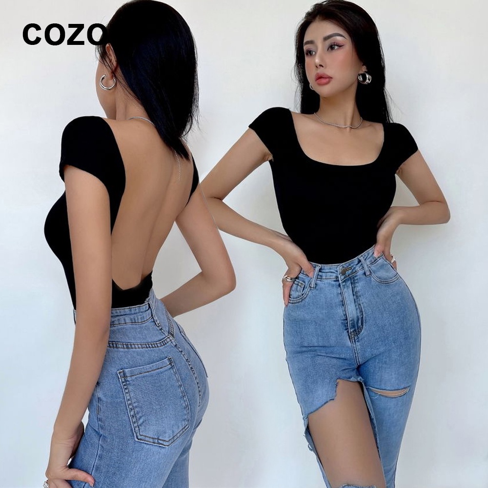 Áo Thun Cổ Vuông Hở Lưng Ôm Dáng Phong Cách Âu Mỹ Quyến Rũ Cho Nữ