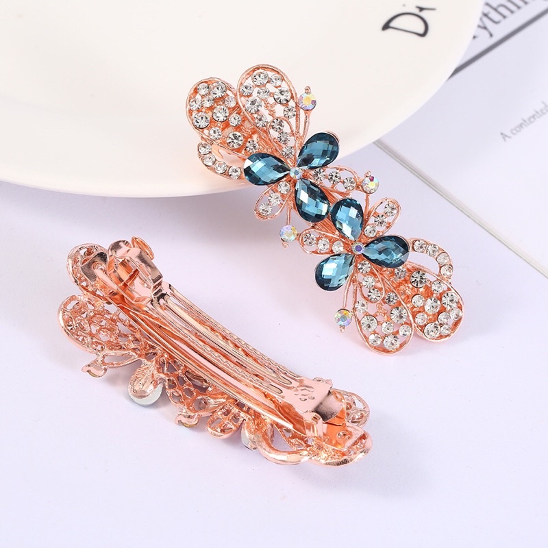 Mới_Kẹp tóc sau hoa đôi đính đá sang trọng cho nữ trung niên