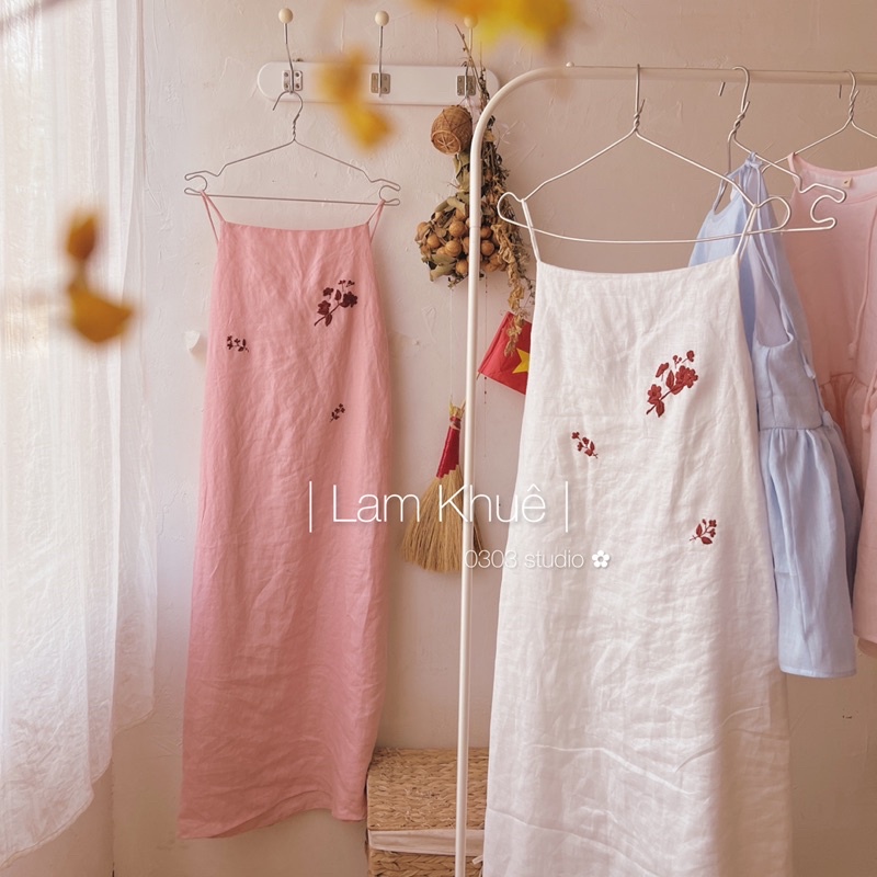 | 0303 studio | Đầm 2 dây linen hở lưng - dòng Lam Khuê
