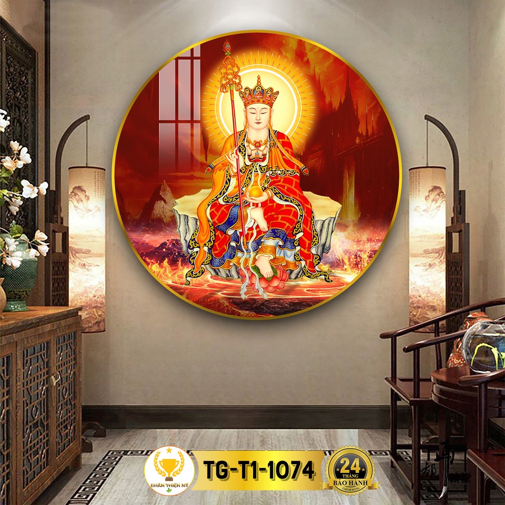 Tranh Tráng Gương Pha Lê Tròn CHÂN THIỆN MỸ, Tranh Phật Treo Tường Địa Tạng Vương Bồ Tát TG-T1-1074