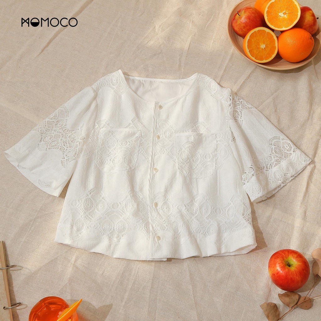Áo Sơ Mi Bọc Viền Phối Ren MOMOCO Chất Liệu Xốp Nhăn Mềm Mại Thiết Kế Nữ Tính, Dịu Dàng M3006