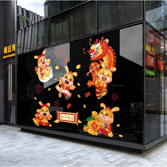 Decal trang trí Tết - Trung Thu - 5 chú thỏ vui nhộn