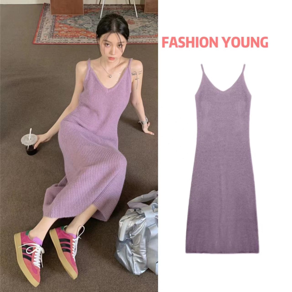 váy Đầm Sling Đầm Len Hai Dây Dáng Ôm Phong Cách Thời Trang Thu Đông Hàng Mới Dành Cho Bạn Nữ