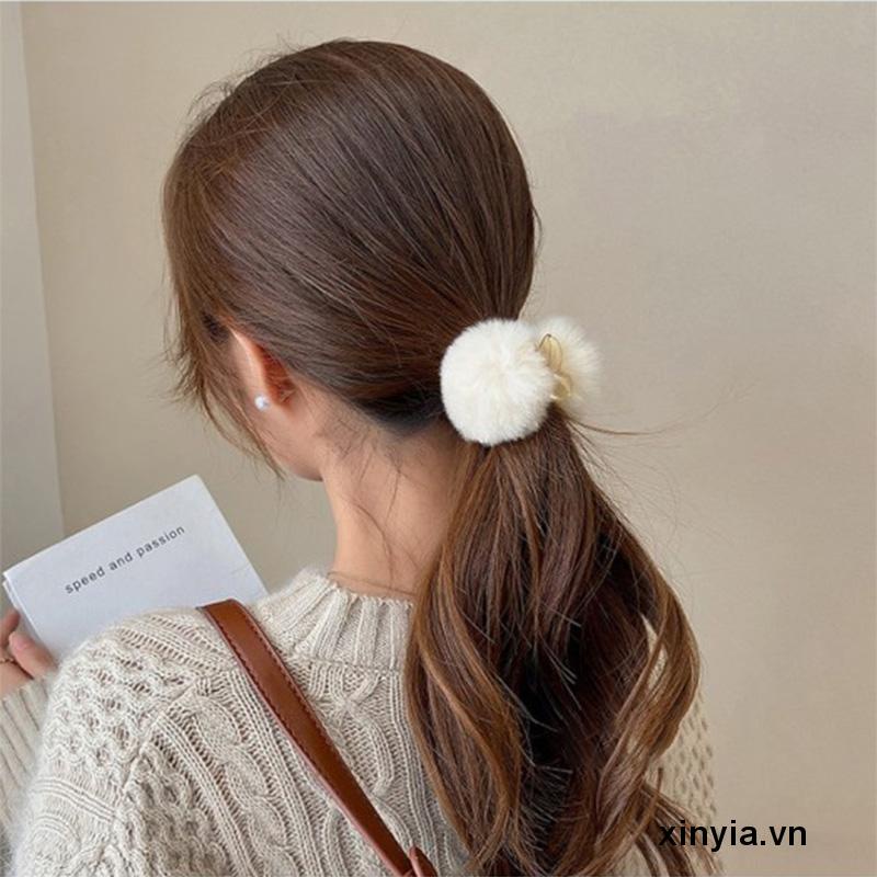 Kẹp Tóc Càng Cua Đính Quả Cherry Giả Bằng Lông Thỏ Dễ Thương