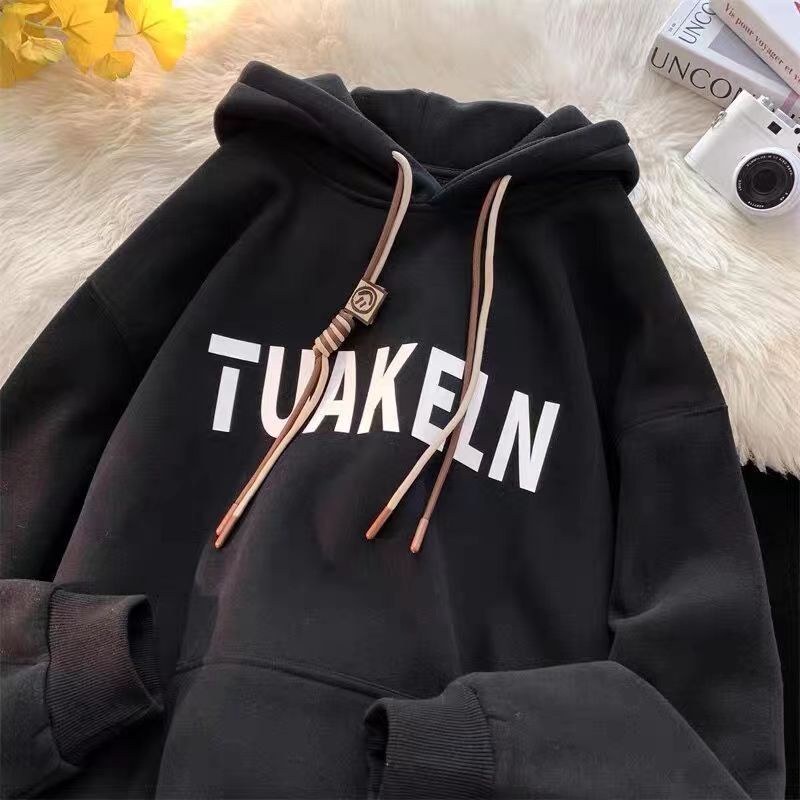 Áo Hoodie Dáng Rộng Lót Lông Cừu Dày Dặn Ấm Áp Thời Trang Thu Đông