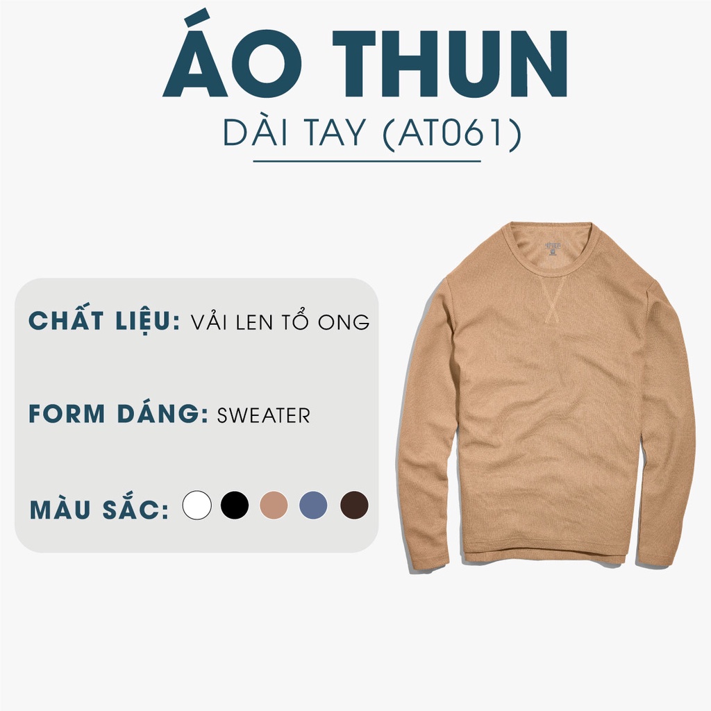 Áo thun dài tay nam trơn MATANO AT061 cổ tròn, form sweater suông, xẻ lai trẻ trung, vải len tổ ong thoáng mát, co giãn