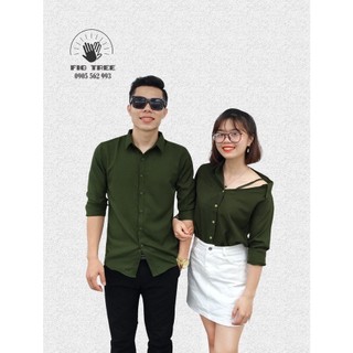 Áo Sơ Mi Cặp FIG TREE Xanh Olive Lạ Mắt