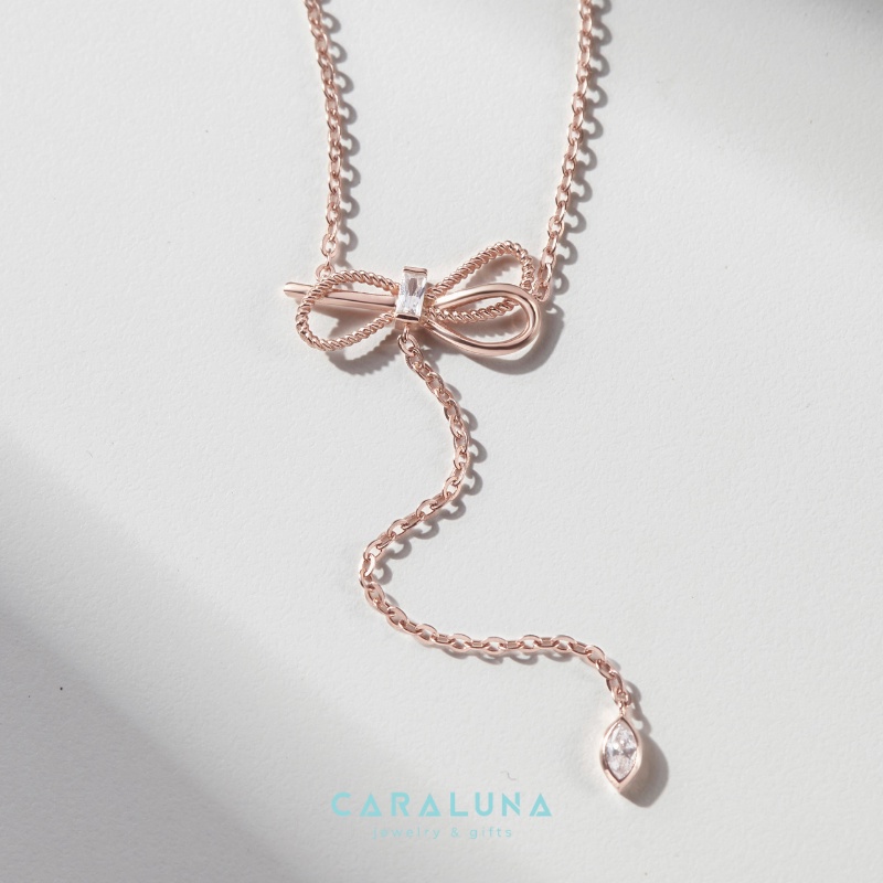 Dây Chuyền Bạc Nữ CARA LUNA Lariat Nơ Đính Đá - Trang Sức Bạc 925 Bowtie Love - VYN32