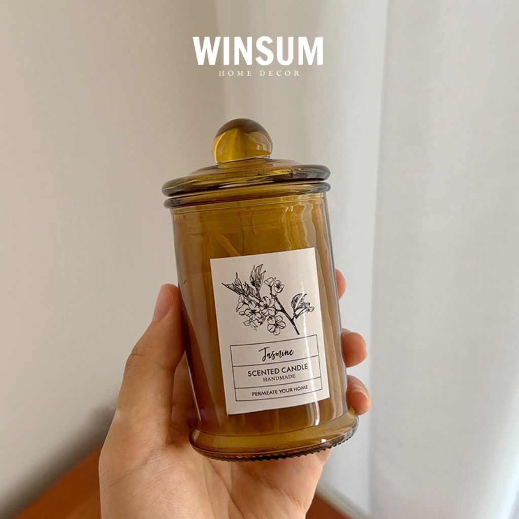 Nến thơm tinh dầu thiên nhiên lọ thuỷ tinh có nắp, decor Giáng sinh - winsum