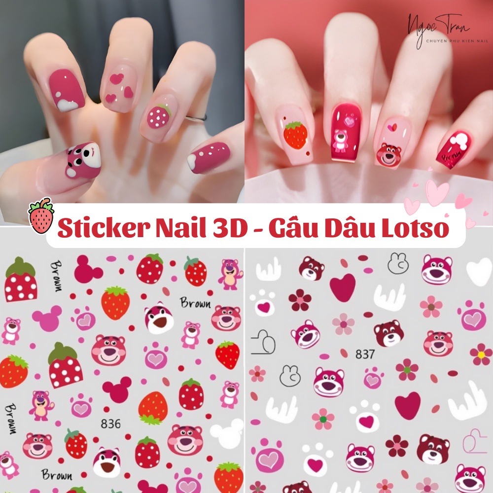 Sticker 3D | Gấu Dâu Lotso Đáng Yêu | Trang Trí Móng Tay