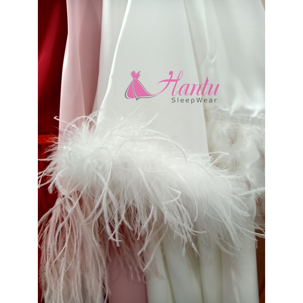 Áo choàng cô dâu ,Áo choàng ngủ dáng Kimono phối lông vũ chụp phóng sự cưới sang trọng Hantu Sleepwear