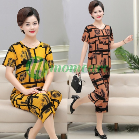 Bộ đồ trung niên nữ mặc nhà B62 - Đồ ngủ cho mẹ trung tuổi đẹp giá rẻ Quần áo kiểu thời trang mùa hè U40 U50 U60 Bigsize
