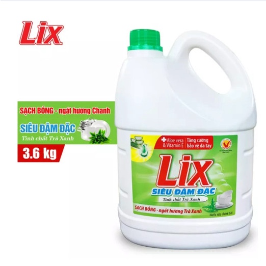 Nước rửa chén LIX siêu đậm đặc trà xanh 3.6kg NT360 làm sạch dầu mỡ không hại da tay - Lixco Việt Nam