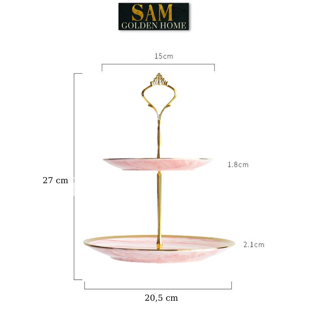 Khay Đĩa 3 Tầng Pylu Hình Tròn Sứ Tráng Men Mạ Vàng Vân Đá Đựng Bánh Mứt, Hoa Quả, Trái Cây Cao Cấp