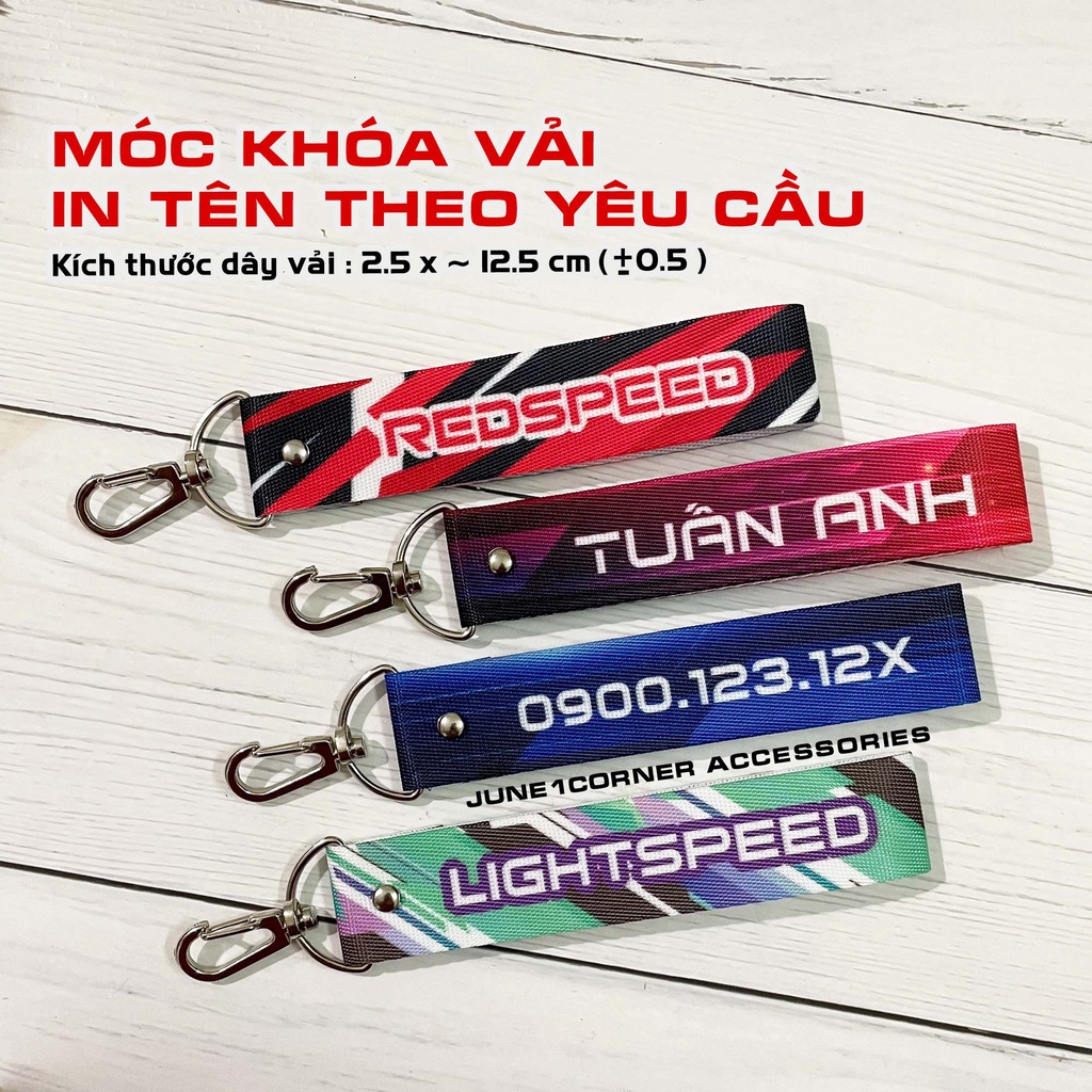 MÓC KHÓA DÂY VẢI IN TÊN RIÊNG THEO YÊU CẦU ( KHOEN HỢP KIM )