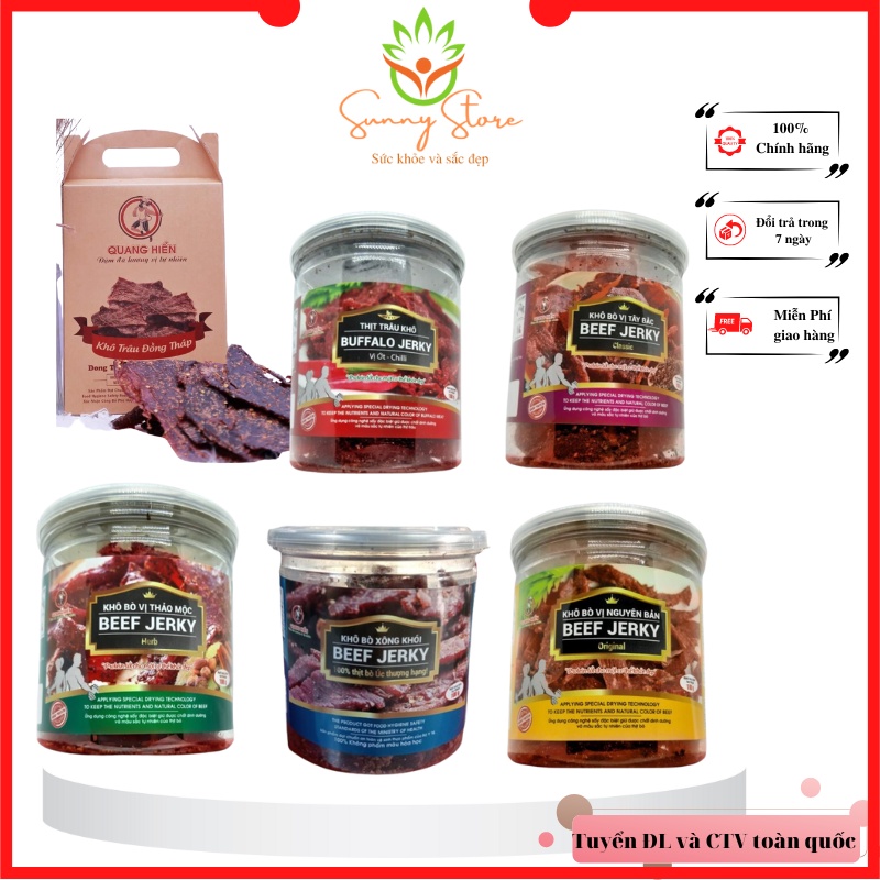 Đồ Ăn Vặt, Thịt Trâu Khô , Beef Jerky Khô Bò Nhiều Vị Quang Hiển