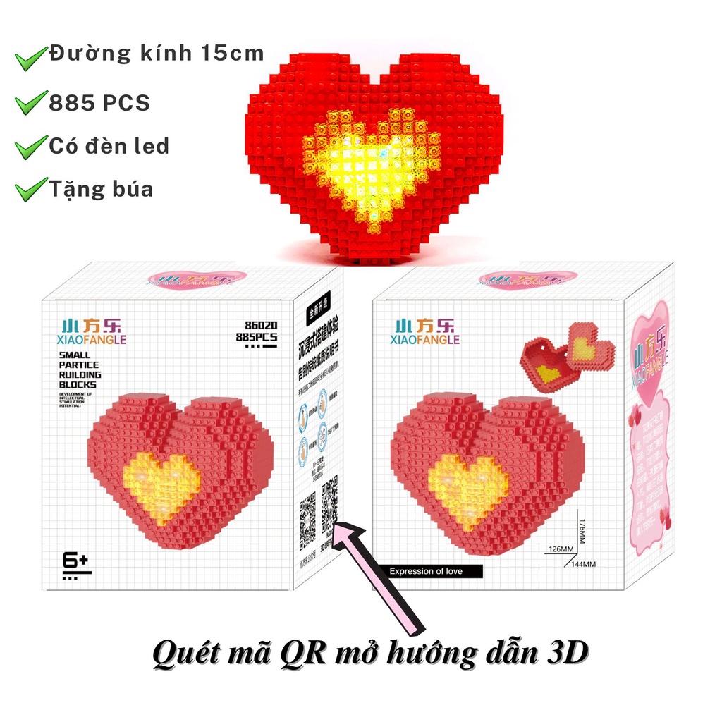 Mô Hình Trái tim có đèn Phát sáng biểu tượng của Tình yêu