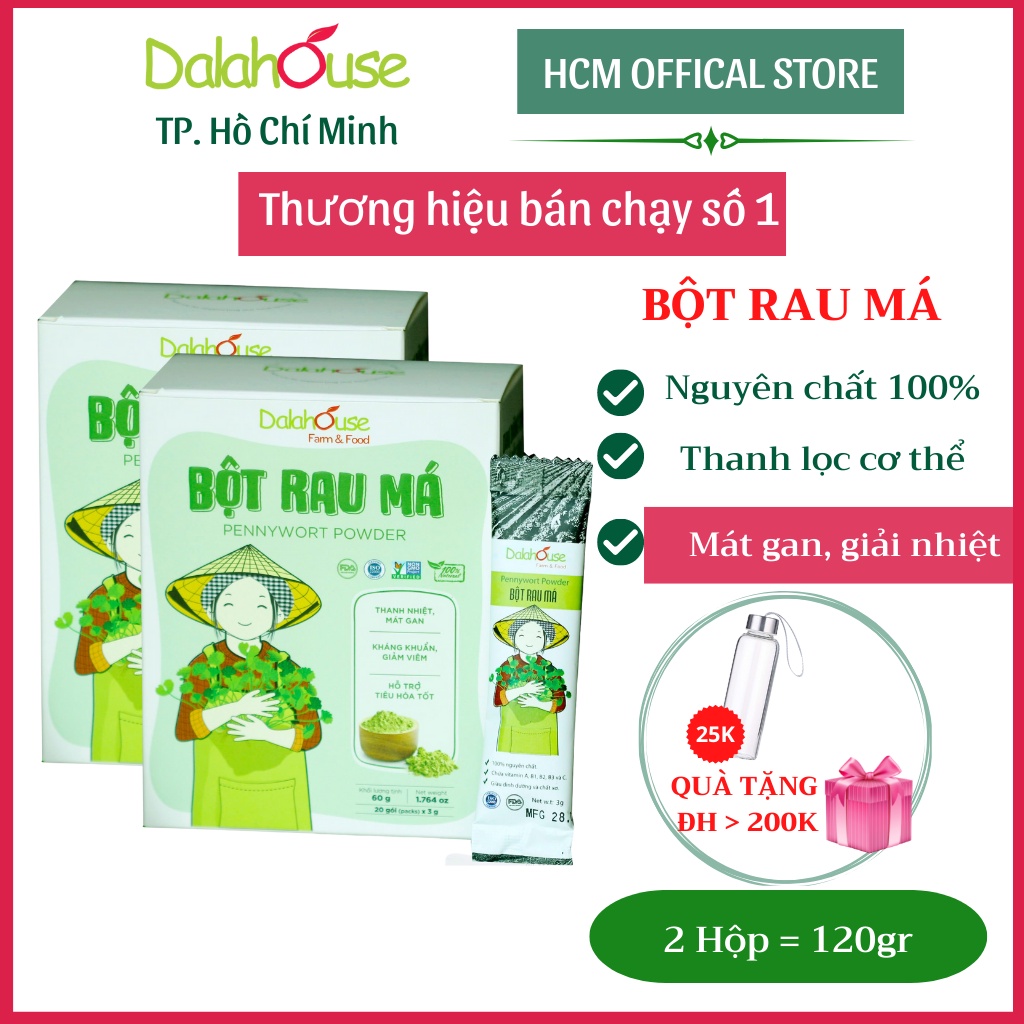 Combo 2 hộp bột rau má sấy lạnh Dalahouse - Bột rau má organic thanh lọc cơ thể, mát gan, nguyên chất 100%