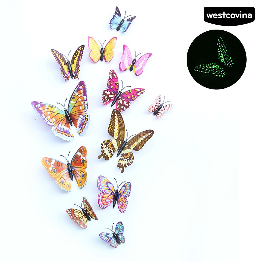 [WEST]⚘12 Miếng Dán Tủ Lạnh Hình Bướm 3D Phát Sáng Trong Đêm