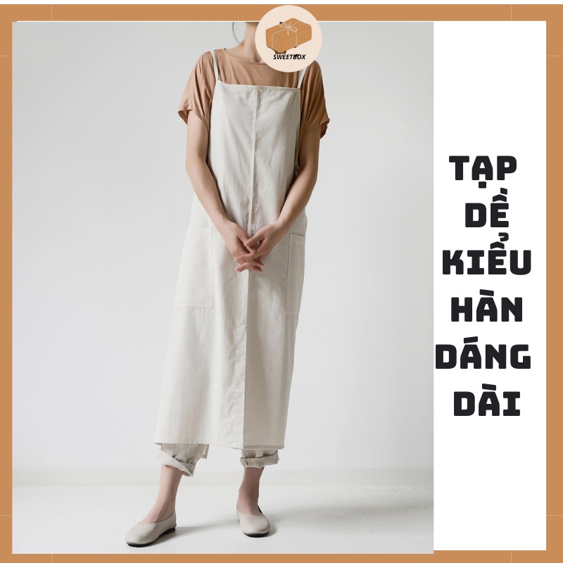Tạp Dề Dáng Dài Phong Cách Hàn Màu Tối Giản Nấu Ăn Có Thể Chỉnh Điều Chỉnh Dây Vai