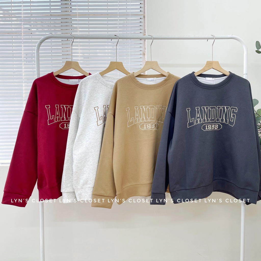 Áo sweater chữ LANDING 1986 freesize - Lyn's Closet
