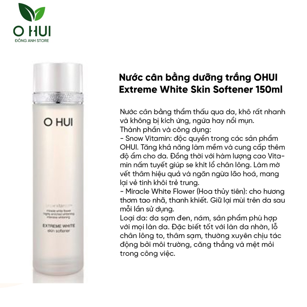 Nước cân bằng da OHUI Extreme White Skin Softener chính hãng Hàn Quốc giúp dưỡng trắng không gây kích ứng chai 150ml