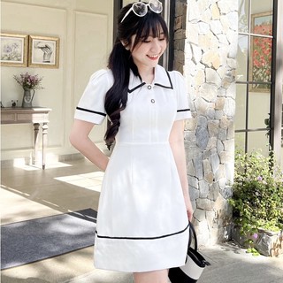 Đầm DORA - Đầm cổ lá sen nẹp nút