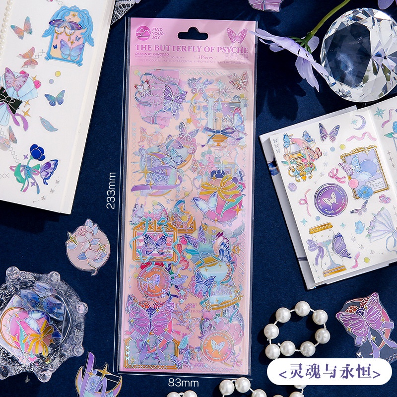 Set 3 tờ miếng dán trang trí INFEEL.ME PET kiểu dáng bươm bướm thần tiên chống thấm nước nhiều màu sắc cho nhật ký