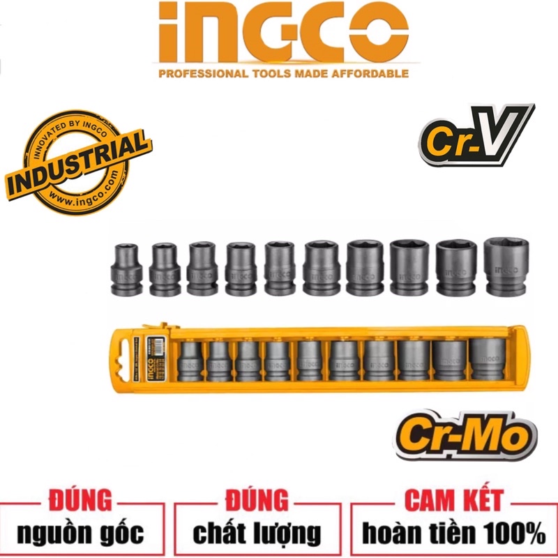 ĐỒ NGHỀ INGCO Bộ 10 đầu tuýp 1/2" HKISSD12101 (Cam kết Chính Hãng 100%)