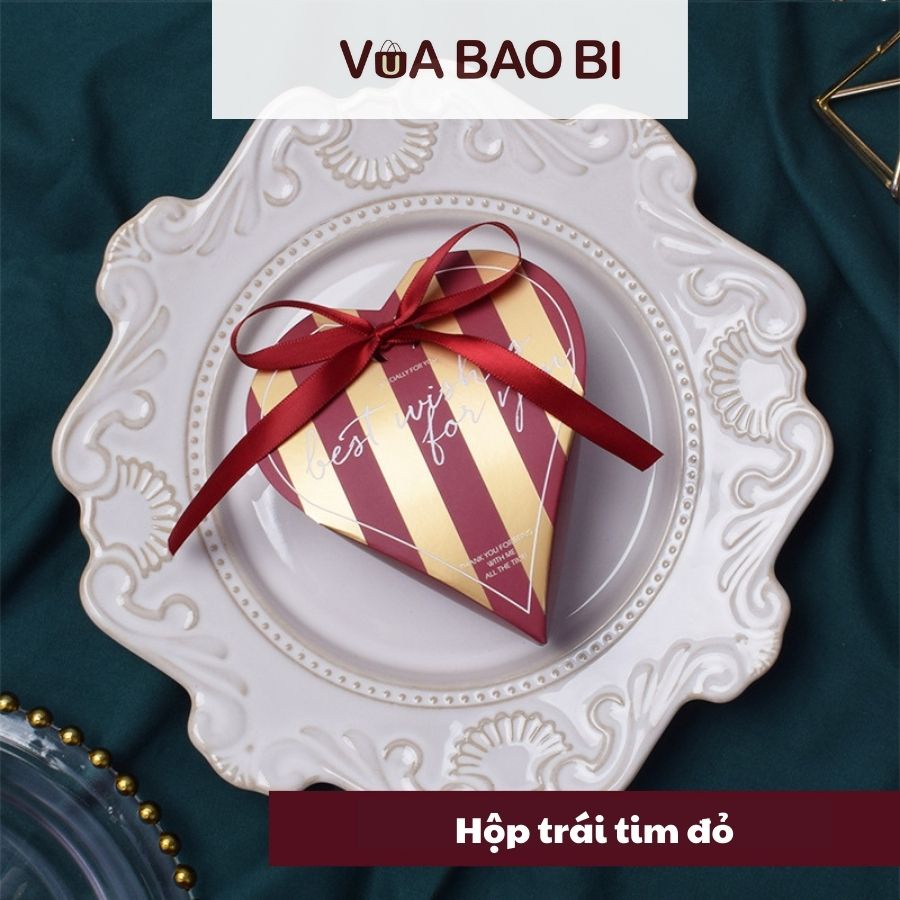 Hộp quà trái tim tặng valentine, 8/3 H17- hộp quà nơ hình trái tim kẻ đỏ, hồng đặc biệt