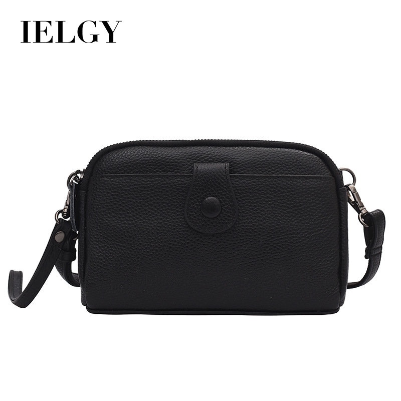 IELGY Túi Da Bò Đeo Chéo Đựng Điện Thoại Màu Trơn Có Khóa Kéo Cho Nữ