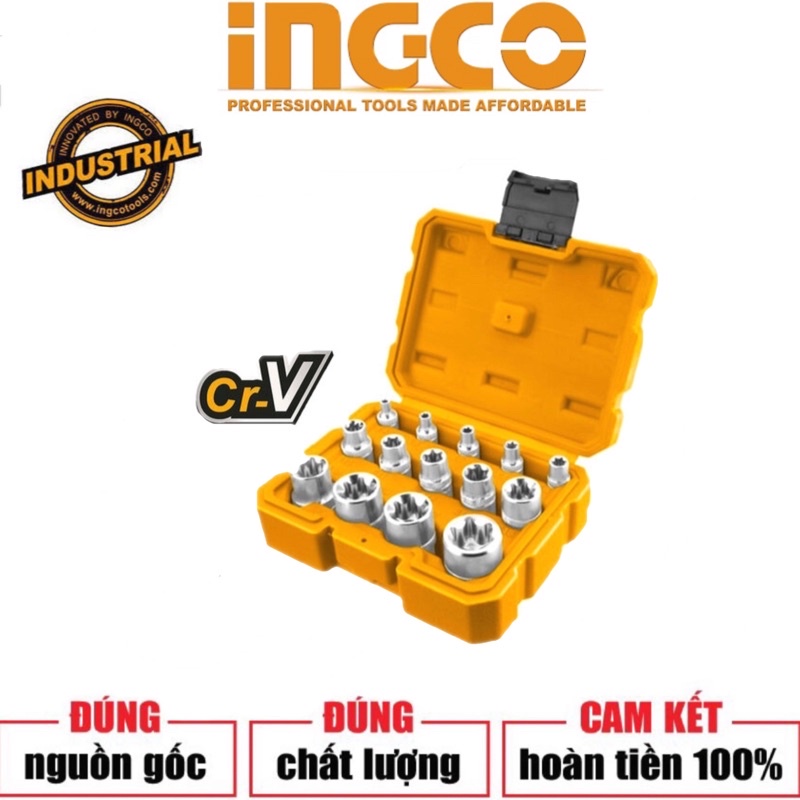 ĐỒ NGHỀ INGCO Bộ 14 đầu tuýp ngôi sao HKTETS0114 (Cam kết Chính Hãng 100%)