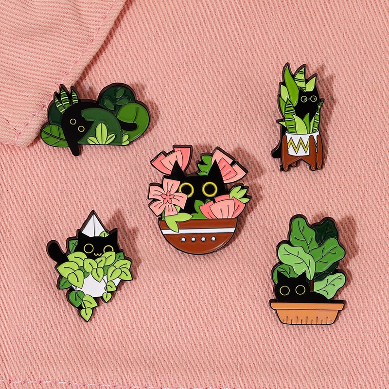 Ghim Cài Áo Hình Chú Mèo Đen / Chậu Cây Ngộ Nghĩnh