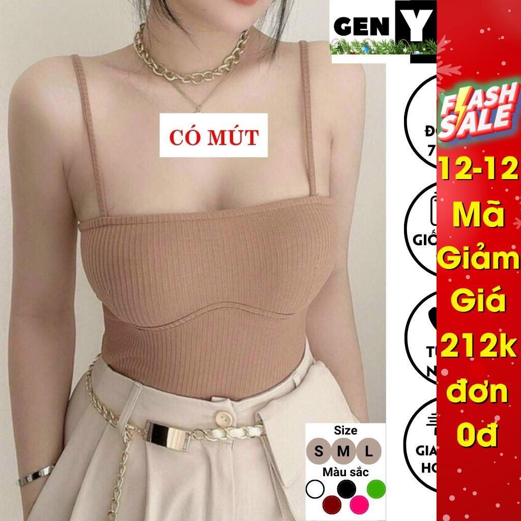 Áo 2 dây có mút ngực GenY, Áo kiểu nữ mặc nhà hai dây chất thun gân mềm mịn