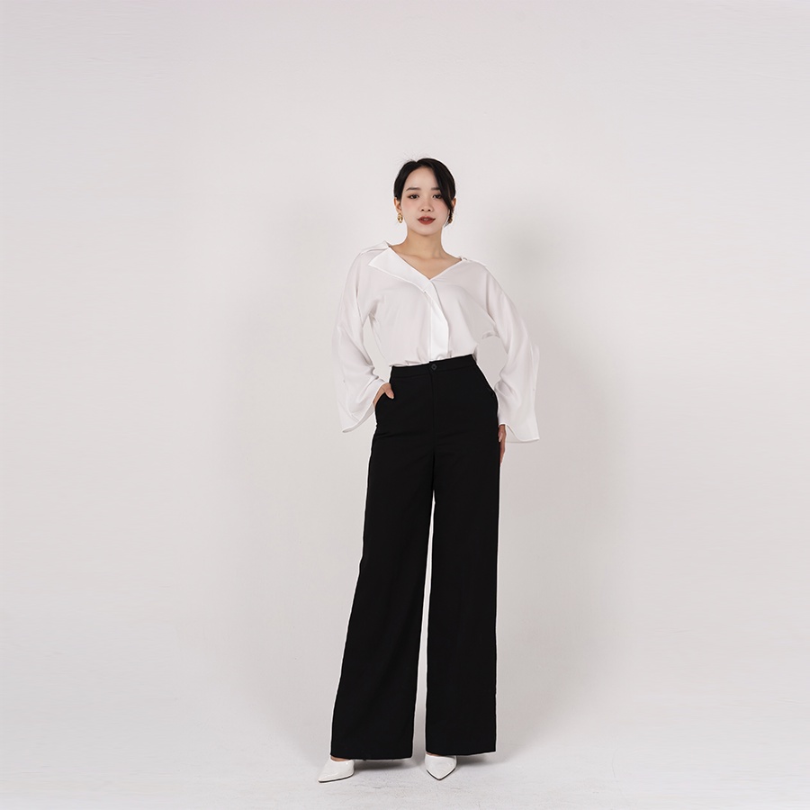 Áo Sơ Mi Công Sở Thiết Kế Cổ Cách Điệu Màu Trắng Luu's Collection