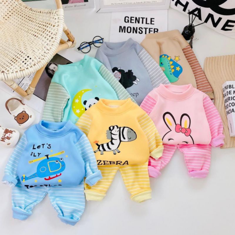 Bộ nỉ lót lông kẻ ngang cho bé từ 4-14kg