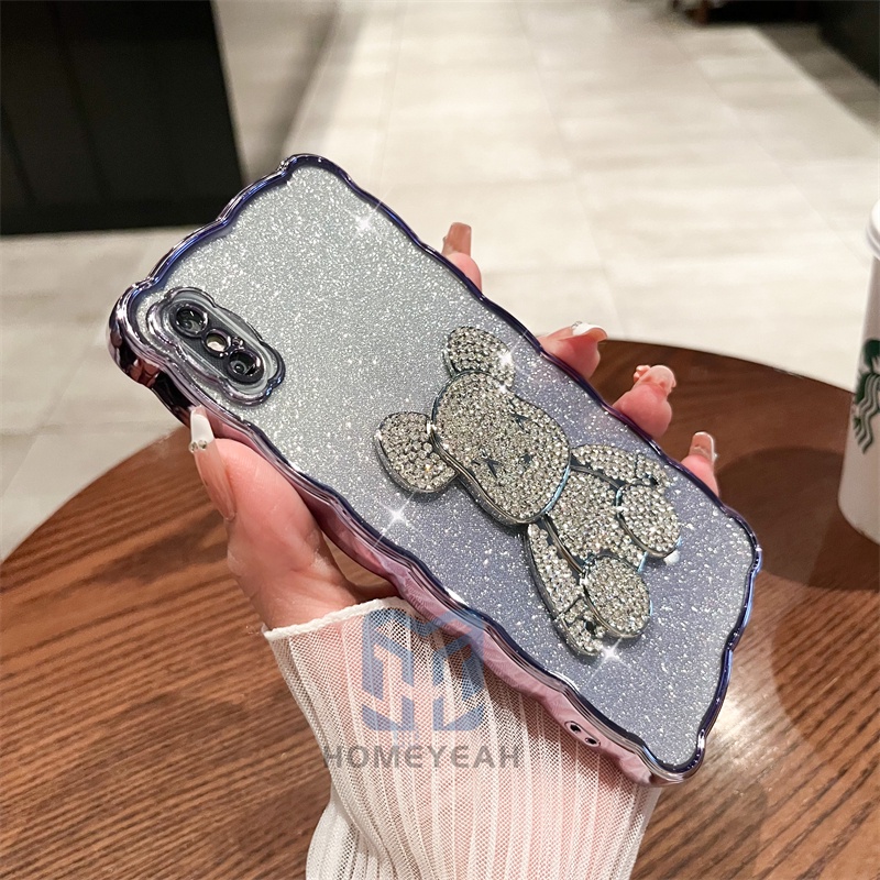 Ốp Điện Thoại Mạ Điện Hình Gấu Đính Đá Sang Trọng Cho iPhone X XR XS MAX