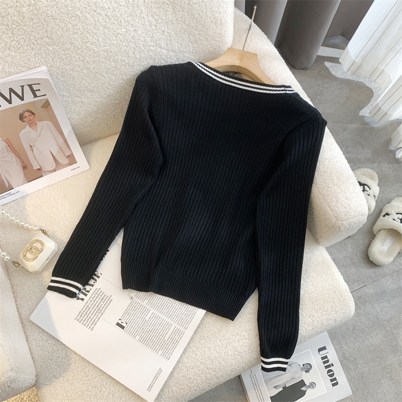 Áo Len Nữ Dài Tay Cổ Chữ V Thời Trang Hàn