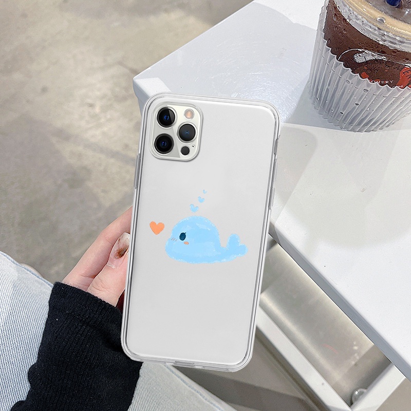 Ốp bảo vệ cam iphone cá voi xanh thả tim cute đáng yêu cạnh vuông cho 6/6splus/7/7plus/8/8plus/x/xr/xs/11/12/13/14/pryêu