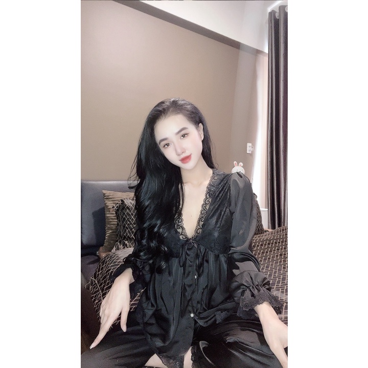 Đồ bộ nút ngọc tiểu thư hàng thiết kế lụa latin siêu xinh