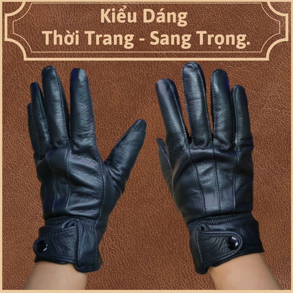 Găng Tay Da Nam Chất Liệu Da Bò 1 Khuy Cao Cấp Mỏng Nhẹ Không Lo Bong Tróc, Dễ Dàng Lái Xe Và Cầm Nắm - Bảo Hành 3 Năm