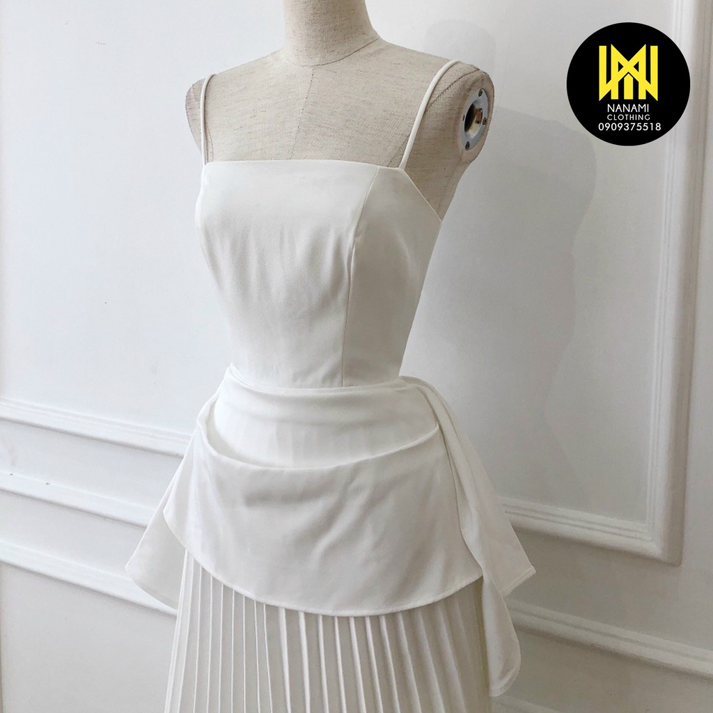 ( HÀNG CHUẨN ĐẸP ) Đầm hai dây phối dập ly cotton hàn Nanami form dáng dịu dàng thướt tha đi tiệc sang chảnh - ATNU070