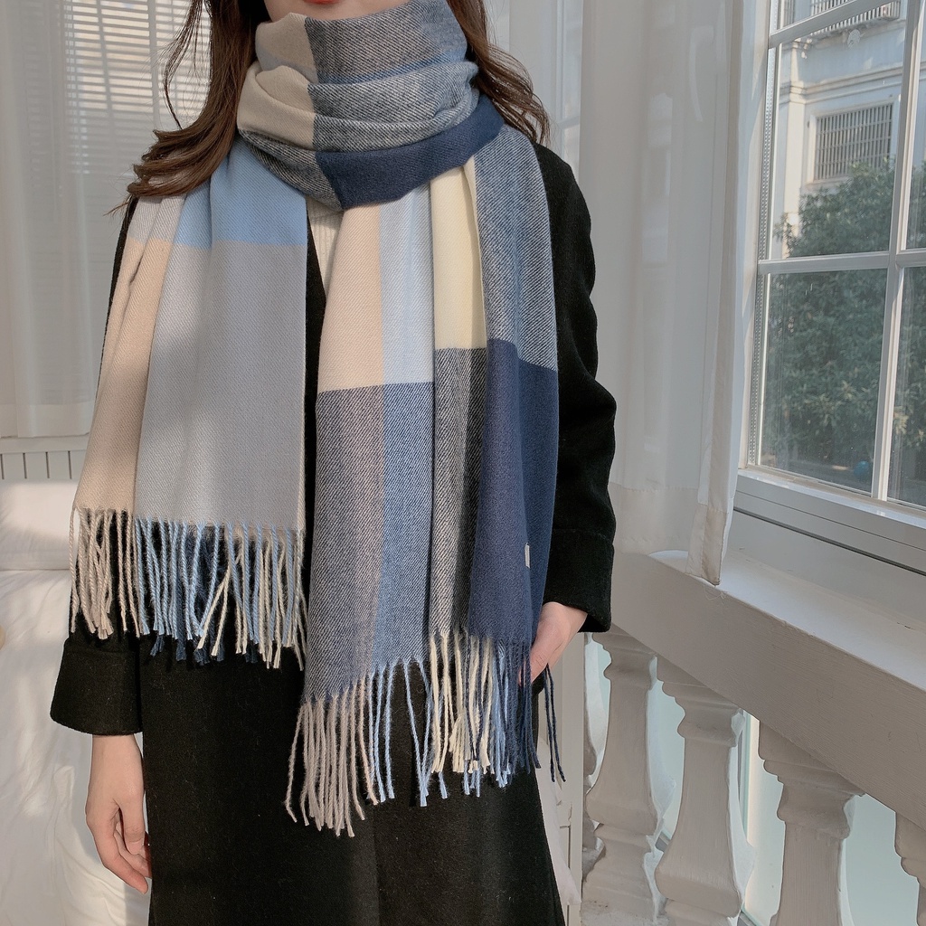 Khăn Choàng Cổ Vải Cashmere Mềm Mại Họa Tiết Kẻ Sọc Nhiều Màu Sắc Ấm Áp Thanh Lịch Dành Cho Nữ