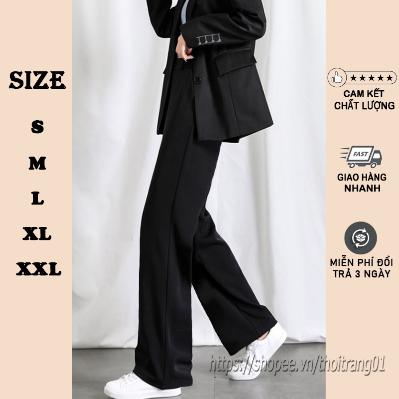 Quần ống rộng nữ quần tây dáng suông bigsize màu đen dáng dài lưng cao chất dày cao cấp culottes khóa trước co gi