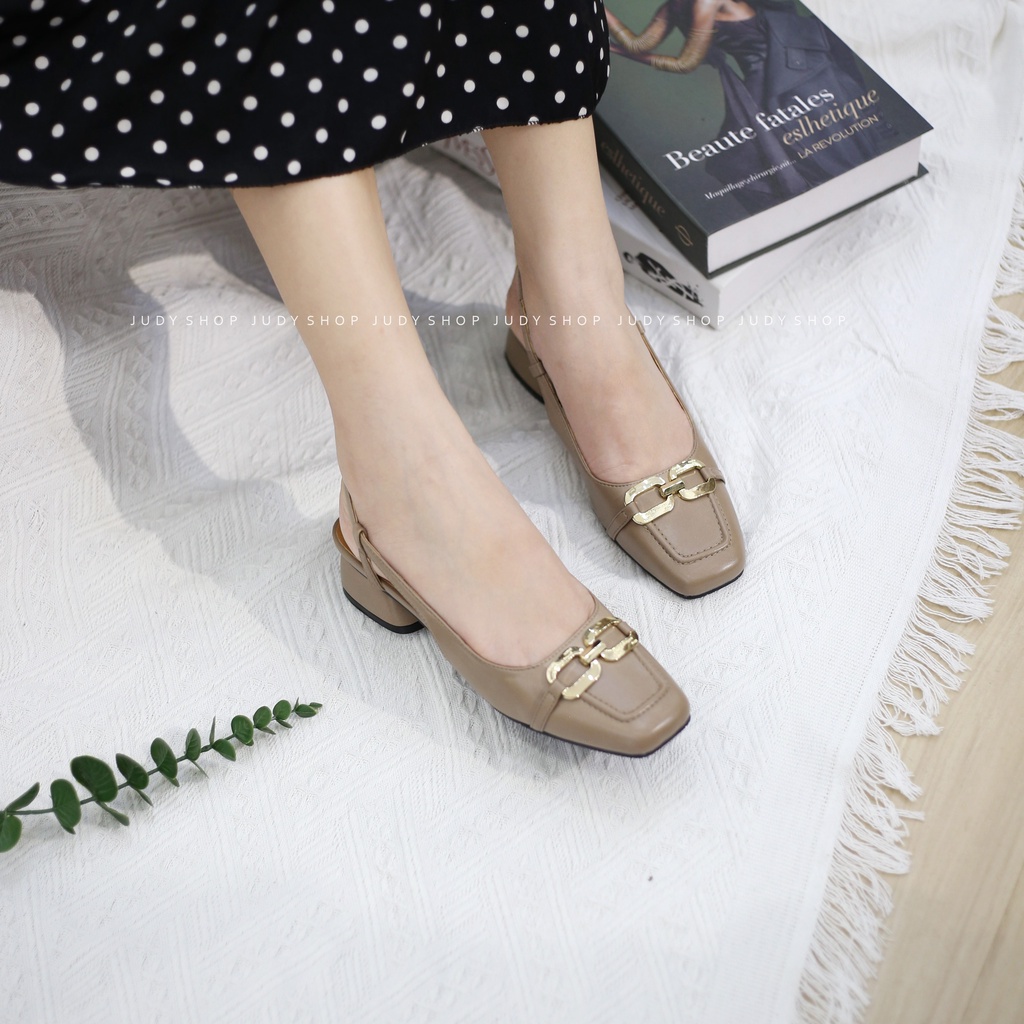 Giày Sandal COLEE Slingback Mũi Vuông Khuy Khoá Xinh Xắn Cao 4p