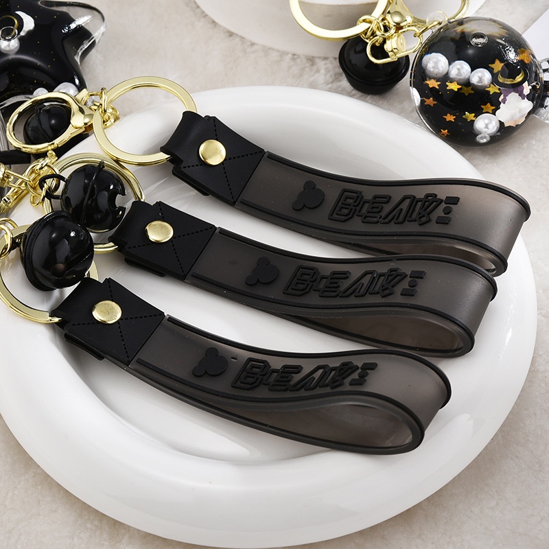 Móc Khóa Hình Ly Trà Sữa Đính Kim Tuyến Màu Vàng Đen Dễ Thương