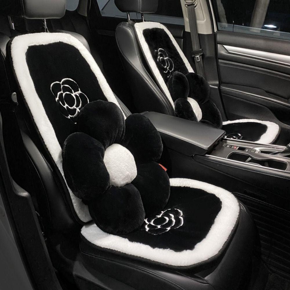 1 Vỏ Bọc Đệm Tựa Lưng Ghế Trước Xe Hơi Họa Tiết Hoa Trắng Đen Thông Dụng