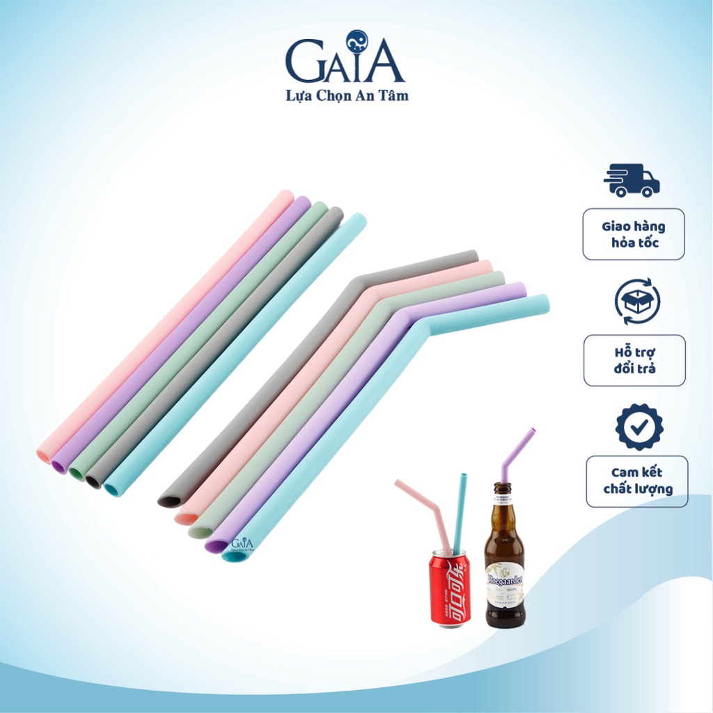 3 cái ống hút silicon màu pastel 10mm xinh xắn tái sử dụng được nhiều lần - màu ngẫu nhiên