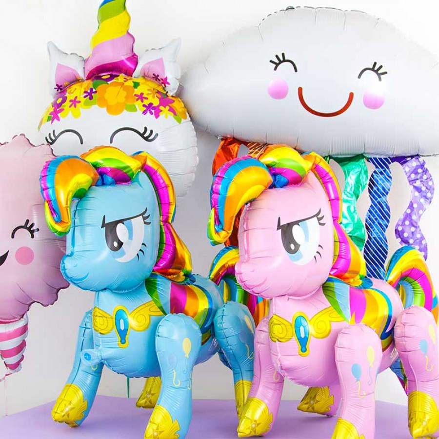 Bong Bóng Kiếng Tráng Nhôm 3D 4D Hình ngựa Pony Unicorn Kỳ Lân Bóng Hello Kitty Đại Trang Trí Sinh Nhật Tiệc Tùng Cho Bé