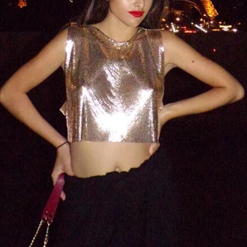 Áo Croptop Sát Nách Kim Tuyến Lấp Lánh Thời Trang Dự Tiệc Cho Nữ